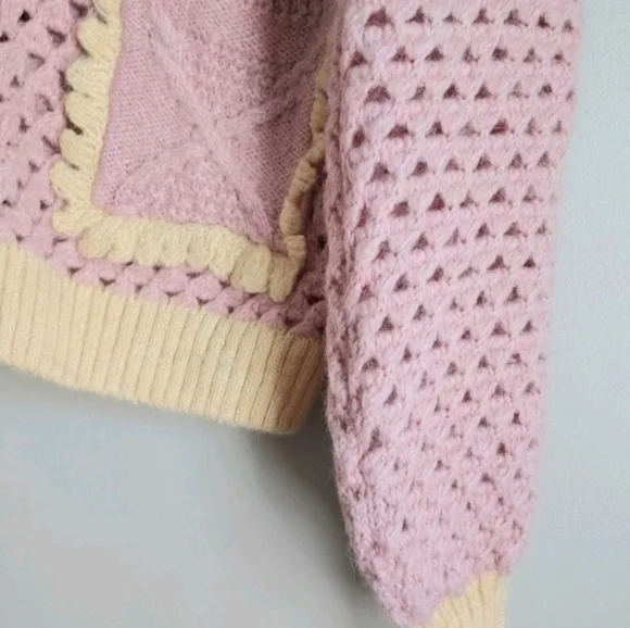 Zara Colorblock Cropped Sweater Size Medium Cottagecore Coastal Grandma - Picture 12 of 16